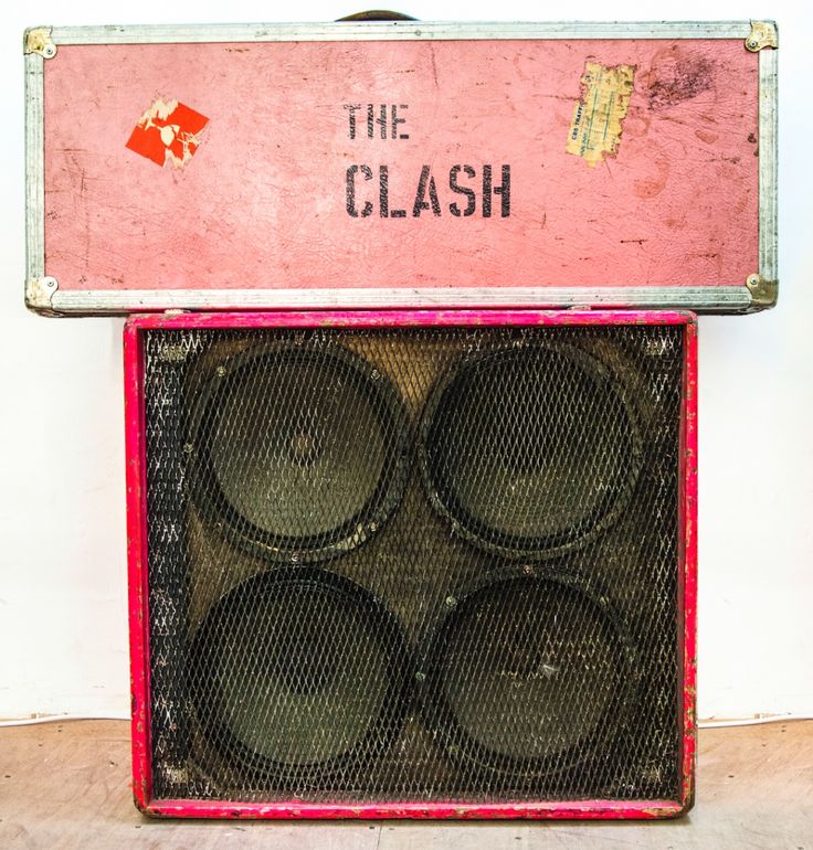 The Clash's tour equiptment amp & speaker painted in signature pink.