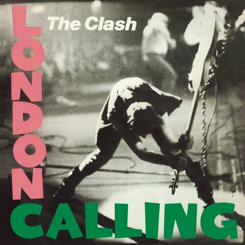 The Clash's London Calling Album from 1979 is a direct reference to Elvis' album as a statement to say they are authentic rock and roll. The image is a live photo by Pennie Smith that depicts bassist Paul smashing his guitar during a live show at the Palladium in New York City.