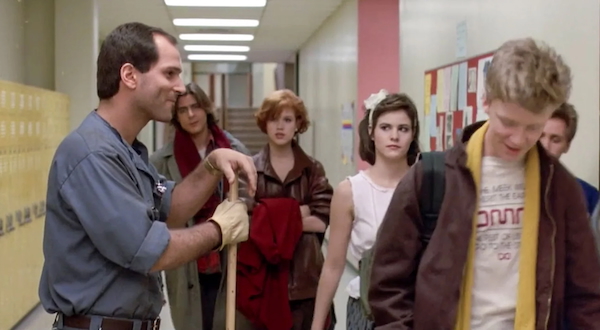 photo of the cast of Breakfast Club in the high school hallway, including Molly, Judd, Ally, Anthony, and John