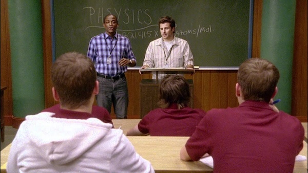 photo of Shawn and Gus teaching the phsysics class in Season 2 Episode 7