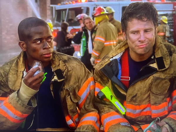 photo of shawn and gus in fire fighter suits in season 3 episode 12