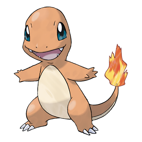 Charmander, a fire-type pokemon that looks like an orange dragon with a flame on its tail