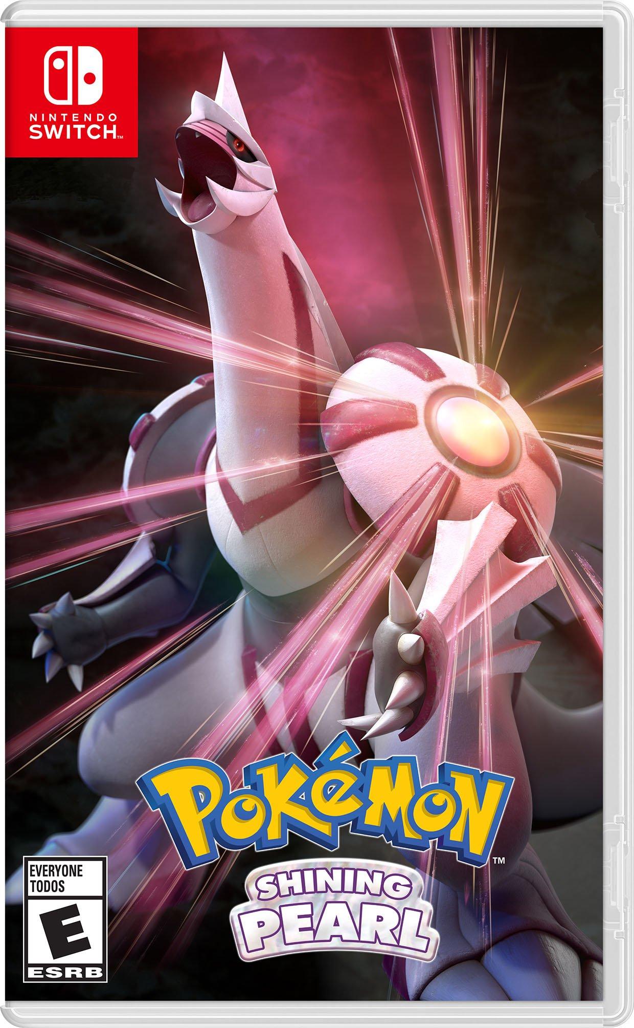 the cover of pokemon shining pearl, featuring palkia on the cover