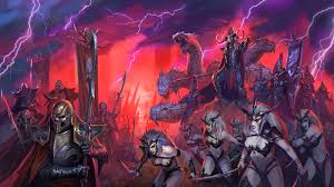 a picture of dark elves readying themselves for raiding