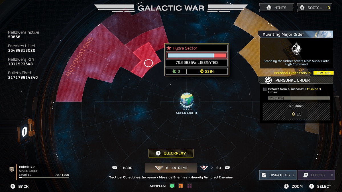 an image of the Helldivers II galactic warmap detailing the various sectors in the galaxy.