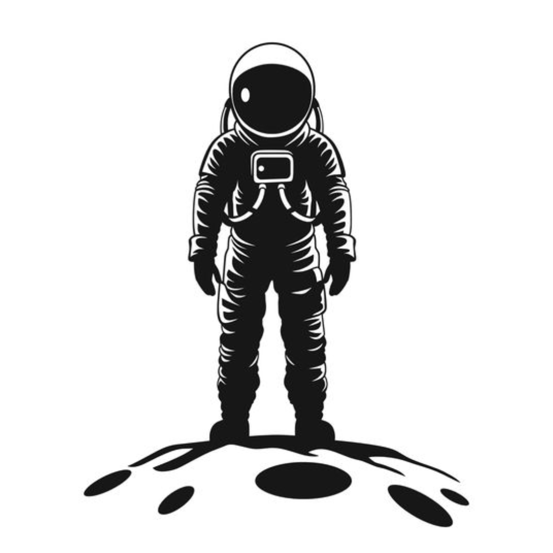 a cartoon image of an astronaut standing on the surface of the moon