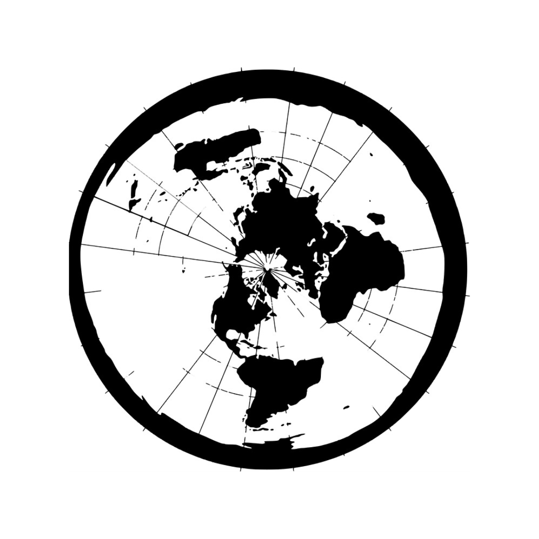 a circular map of the world as a flat disk rather than a globe