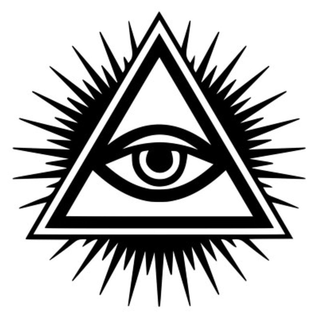 a graphic of the eye of providence--a human eye inside of a triangle--which is also found on the American dollar bill