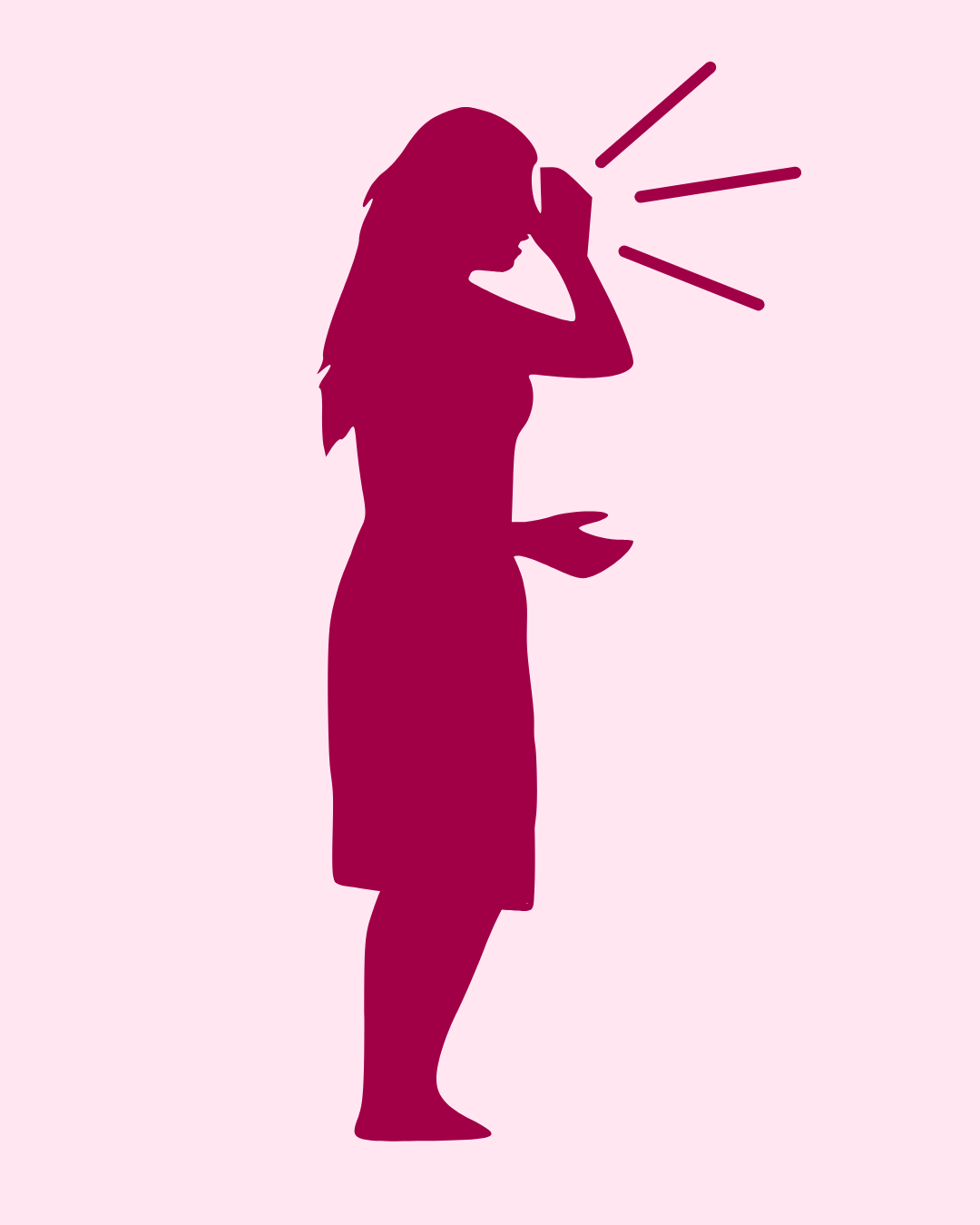 Pink silhouette of a woman in a pencil skirt speaking loudly