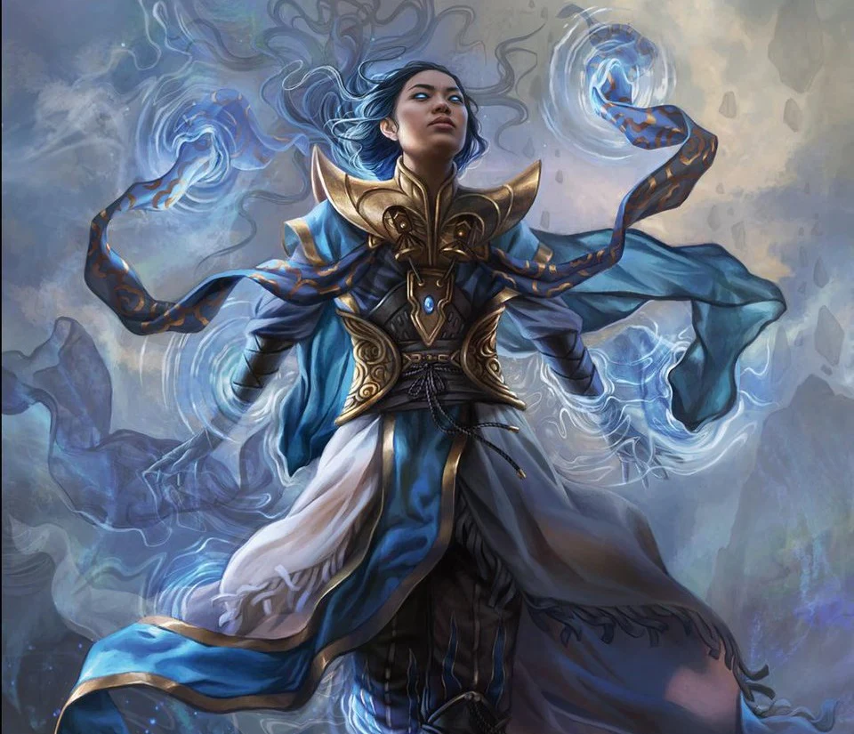 A picture of Narset, going through an invisible barrier.