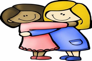 a clipart image of two girls hugging