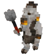 An in-game screenshot of a silvery-white goatman holding a mace