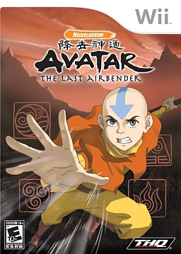 The cover of the Wii game adaption of Avatar: The Last Airbender, depicting Aang in a fighting pose