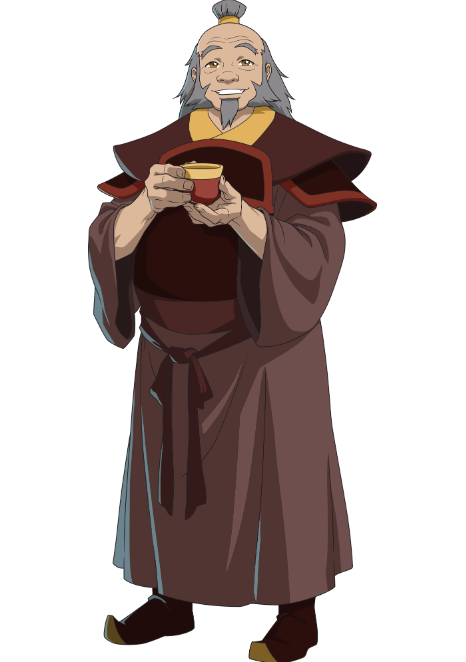 Iroh standing and holding a cup of tea