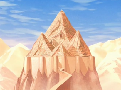 An image of the city of Omashu rising out of a mountain range