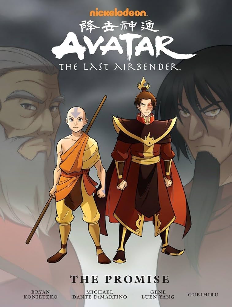 The cover of Avatar: The Last Airbender comic The Promise, featuring Aang and Zuko