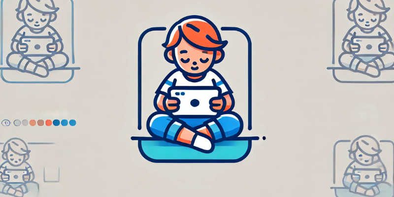 child sitting cross-legged looking at device