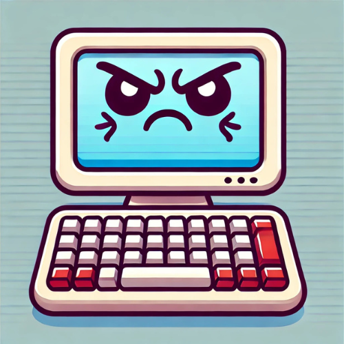 a computer screen displays a mean face