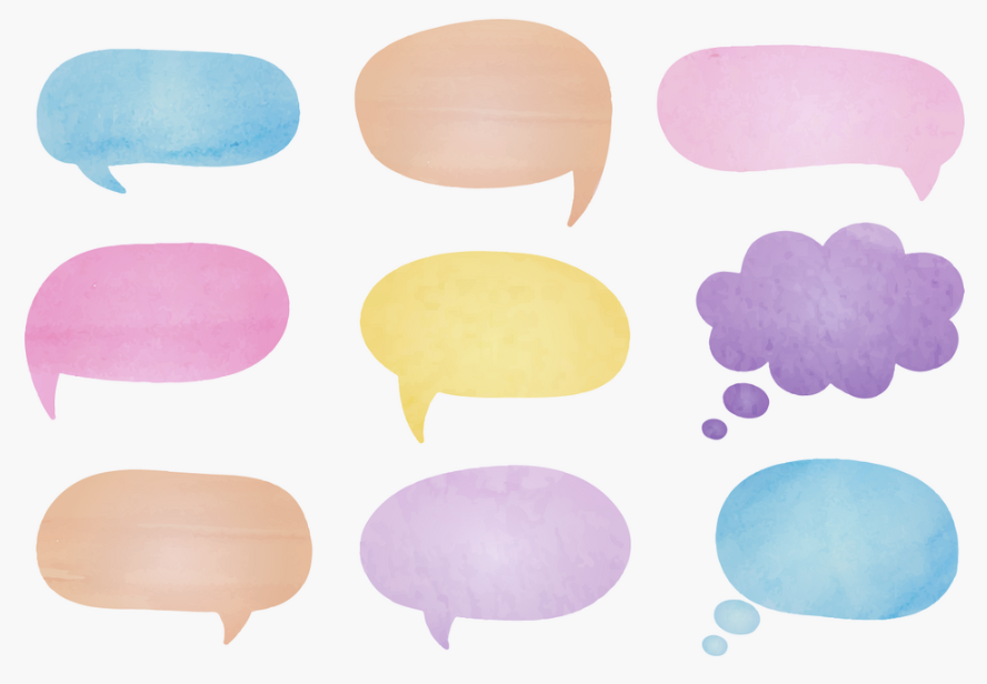 a graphic of nine watercolor text boxes of various shapes and styles