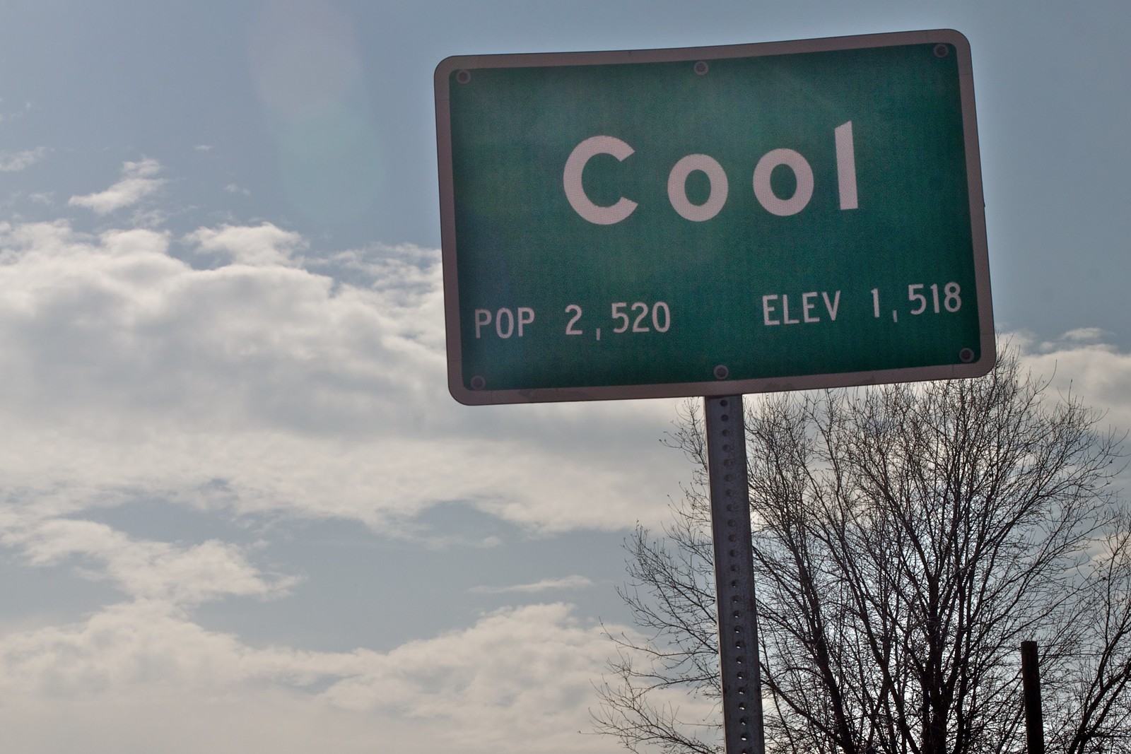 Road sign for a town named Cool