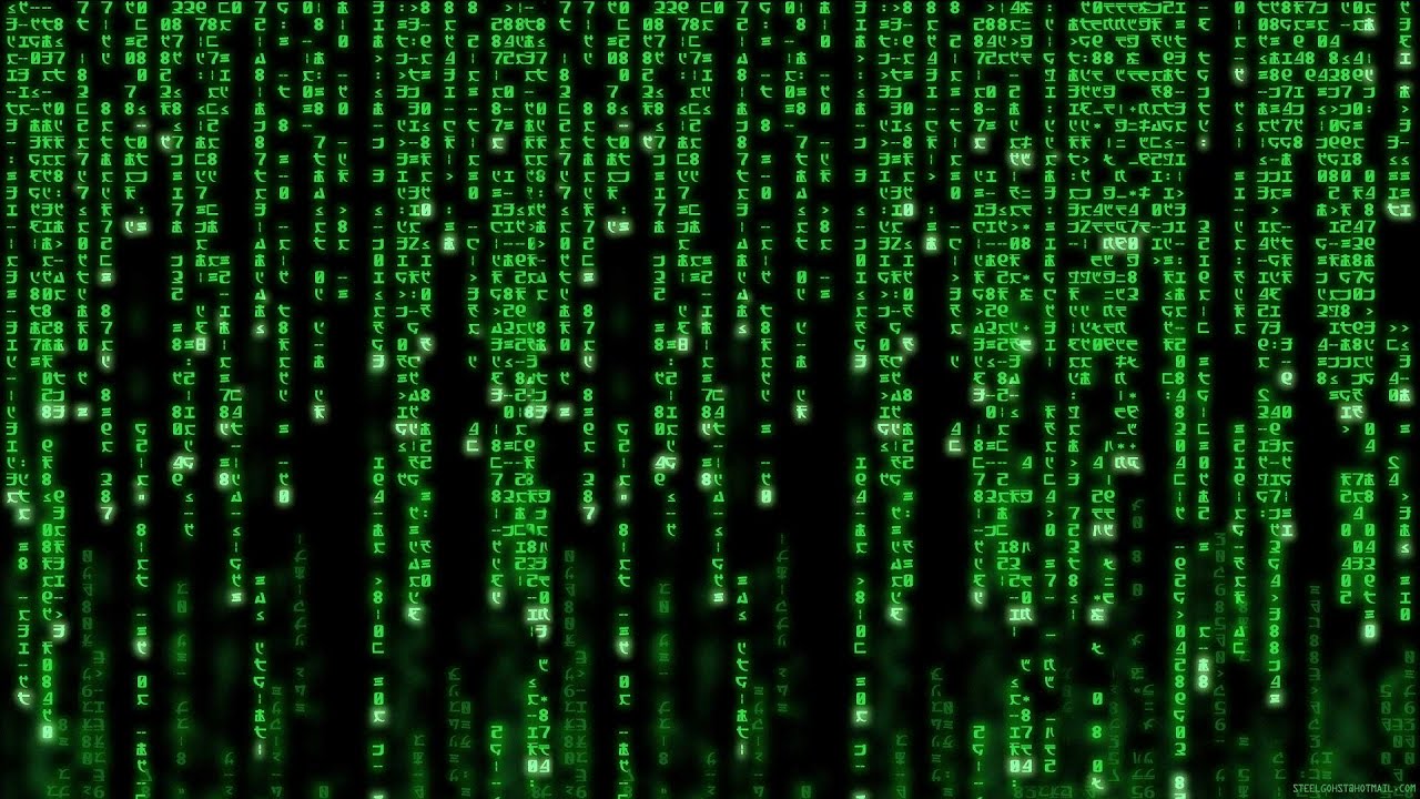 A running wall of green code as seen in the movie The Matrix