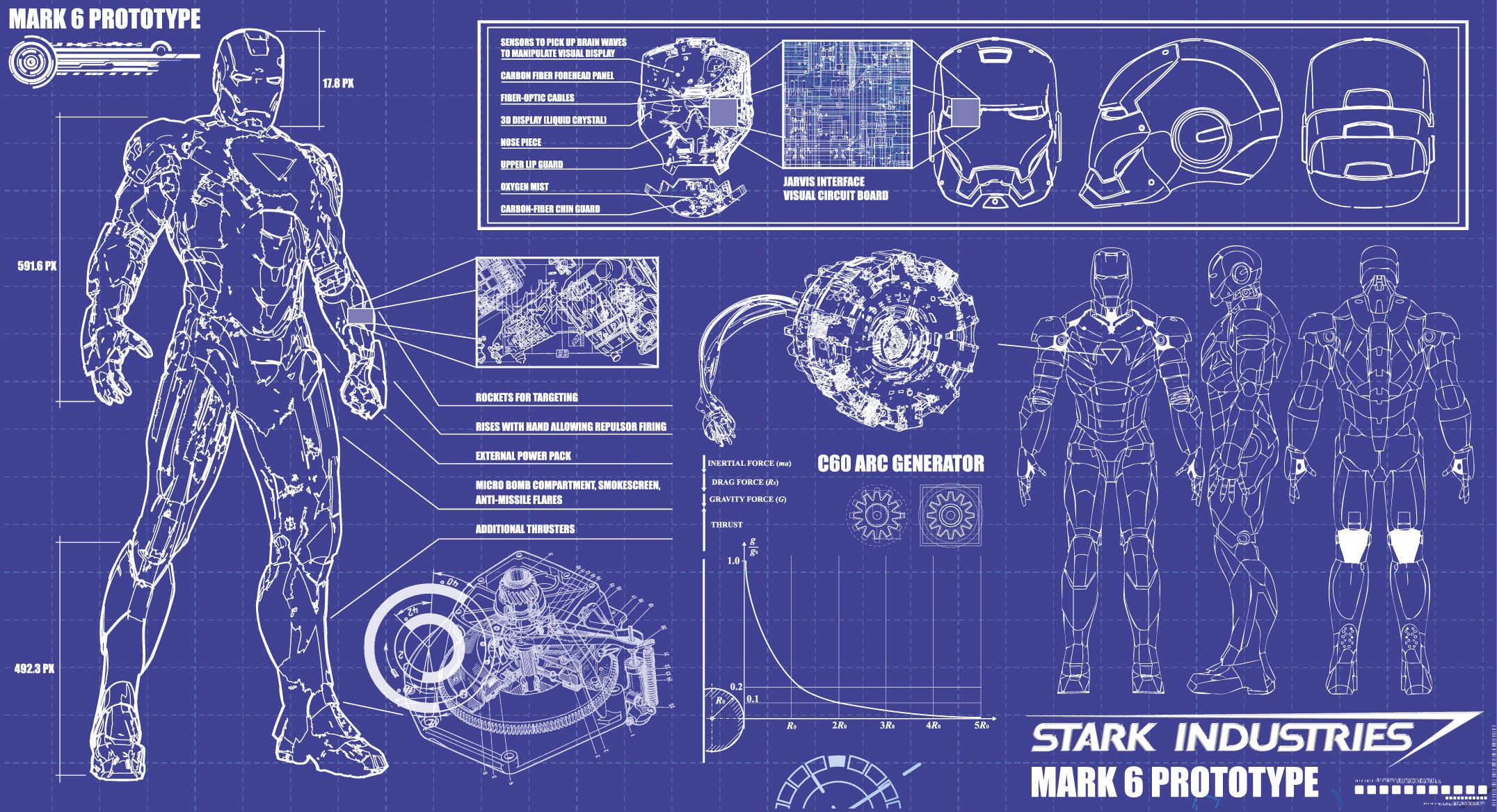 Schematic blueprint of the Marvel Iron Man Suit